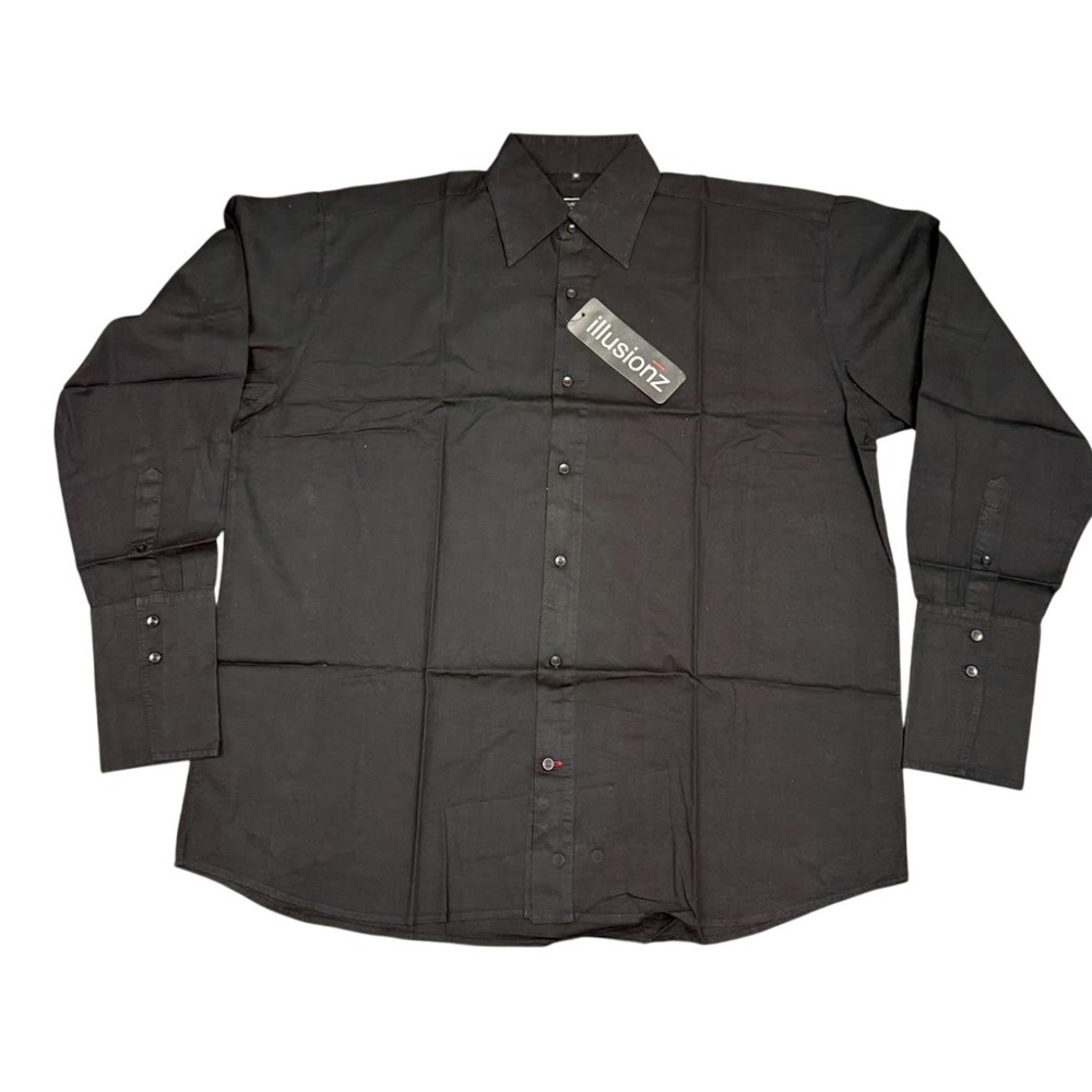 Vintage Illusionz Men's Black Long Sleeve Button Up Dress Shirt Size 5XL‎ NEW - Picture 2 of 6